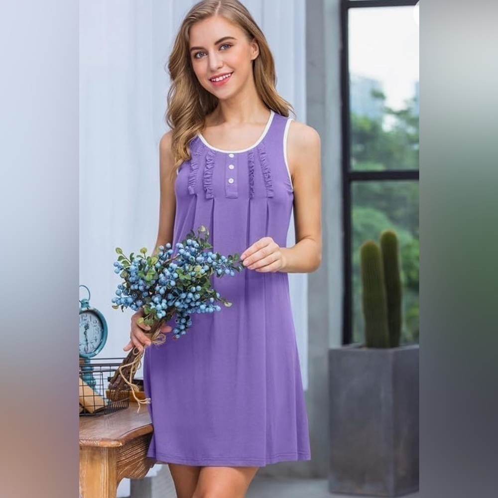 Ekouaer Women's Nightgown Sleeveless Sleepshirt Sexy Sleepdress Sleepwear
